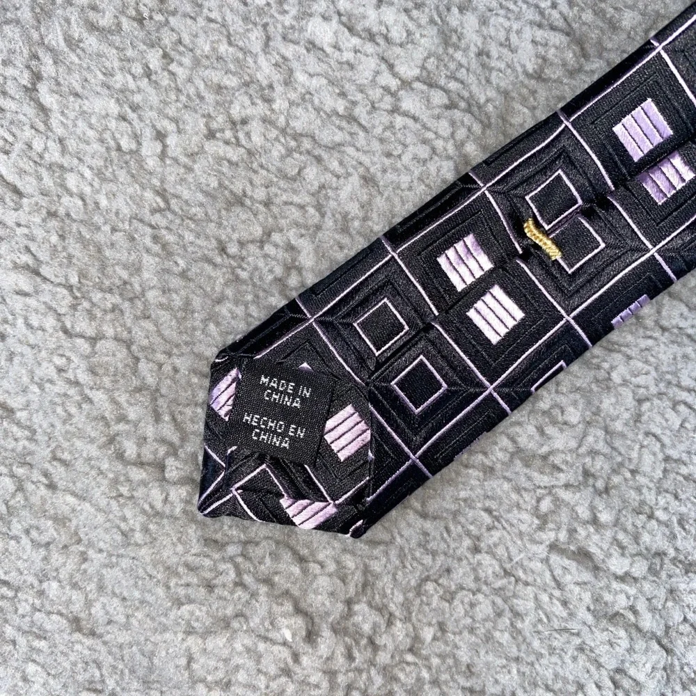 Stafford Signature  Mens Silk Tie Geometric Purple Black - Picture 4 of 6